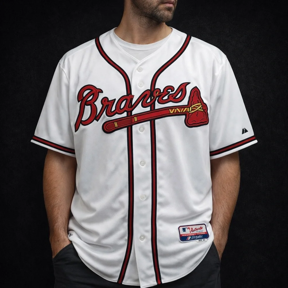 Atlanta Braves Authentic Majestic Jersey Size 60 White MLB On Field - Picture 3 of 10